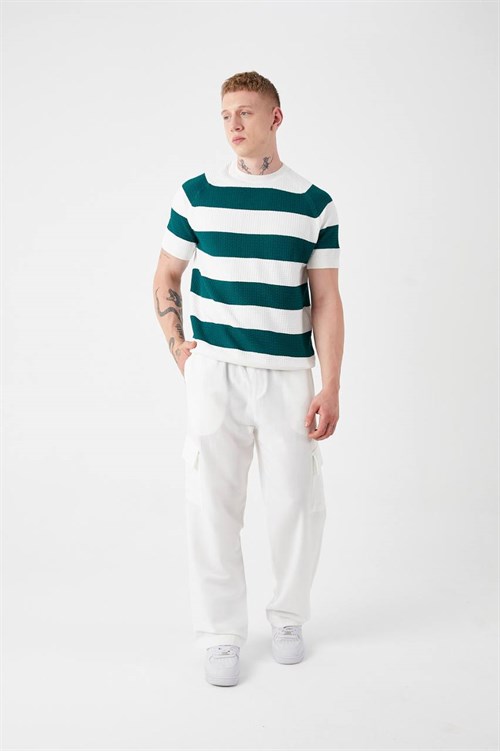 Wholesale Mens Green Knit Crew-Neck T-Shirt
