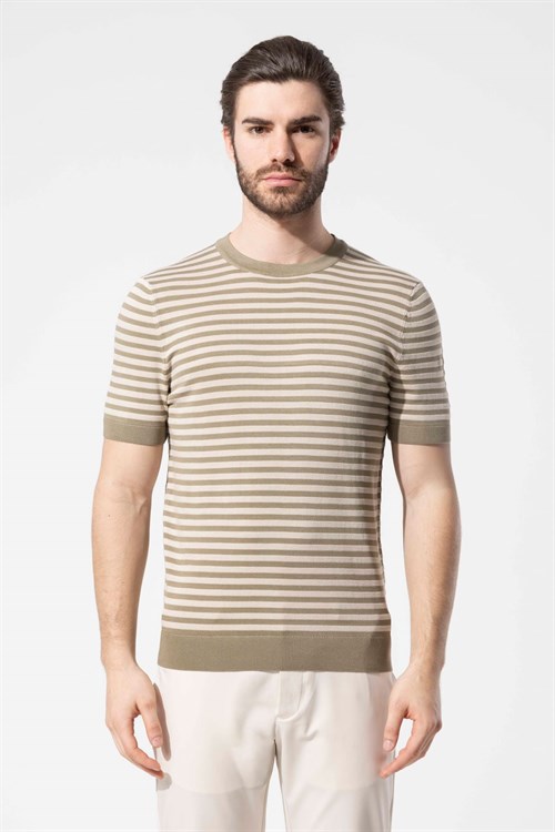 Wholesale Mens Green Knit Crew-Neck T-Shirt
