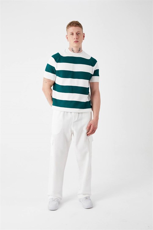 Wholesale Mens Green Knit Crew-Neck T-Shirt
