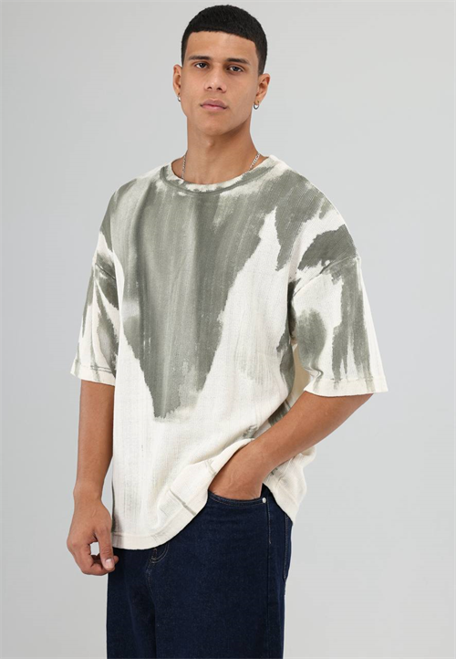 Wholesale Mens Green Knit Crew-Neck T-Shirt