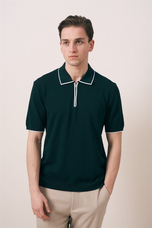 Wholesale Mens Green Knit Polo T-Shirt