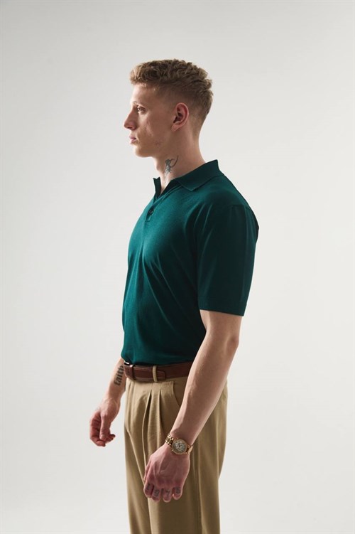 Wholesale Mens Green Knit Polo T-Shirt