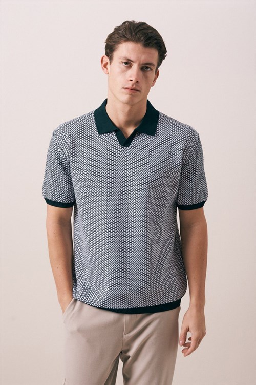 Wholesale Mens Green Knit Polo T-Shirt