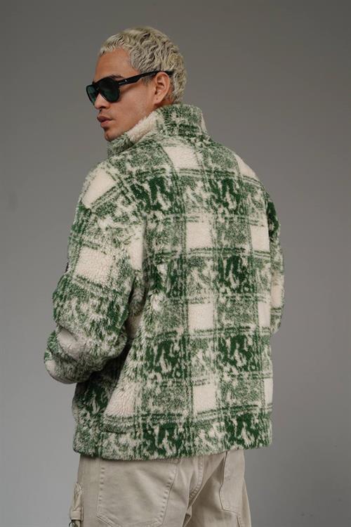 Wholesale Mens Green Oversized Plush Zip-Up Jacket
