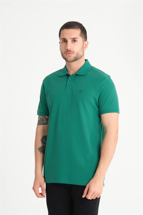 Wholesale Mens Green Pique Fabric Polo Shirt