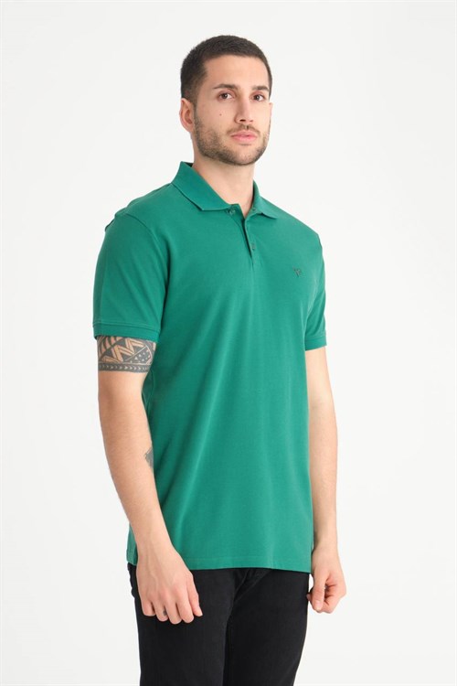 Wholesale Mens Green Pique Fabric Polo Shirt
