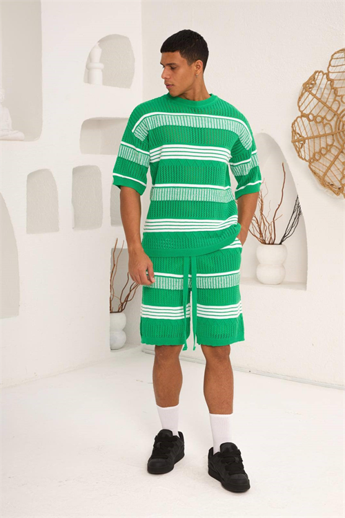 Wholesale Mens Green T-Shirt and Shorts Set