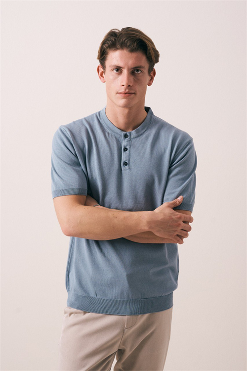 Wholesale Mens Indigo Knit Crew-Neck T-Shirt