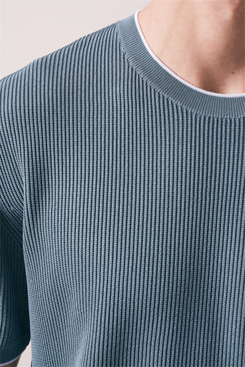 Wholesale Mens Indigo Knit Crew-Neck T-Shirt