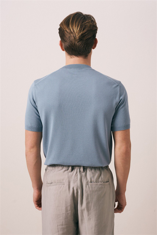 Wholesale Mens Indigo Knit Crew-Neck T-Shirt