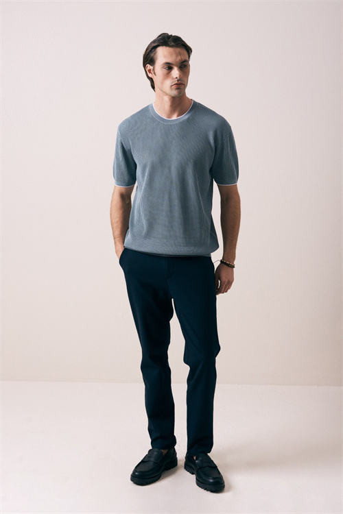 Wholesale Mens Indigo Knit Crew-Neck T-Shirt