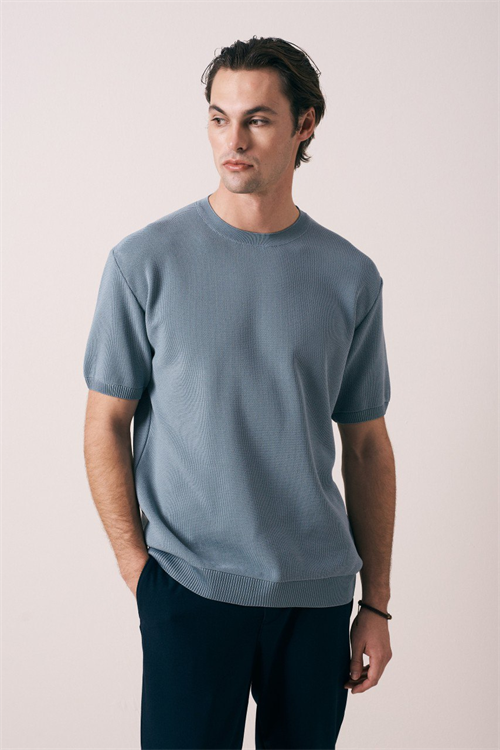 Wholesale Mens Indigo Knit Crew-Neck T-Shirt