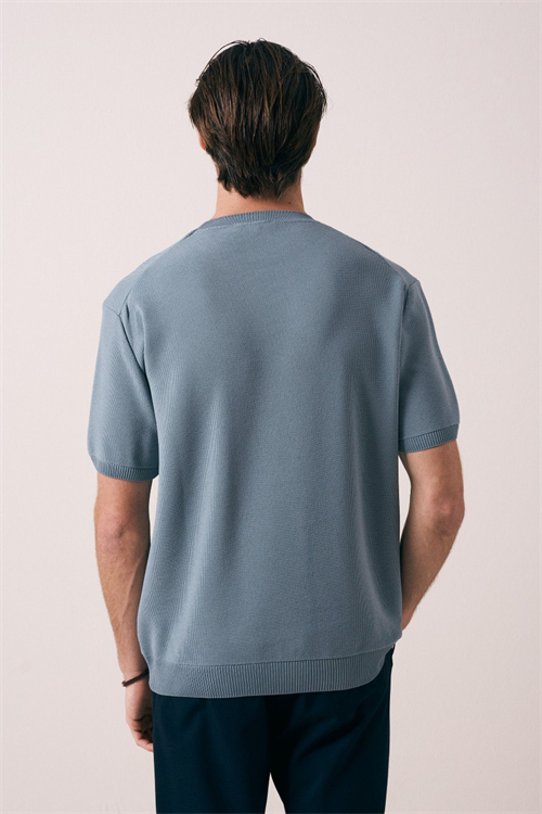 Wholesale Mens Indigo Knit Crew-Neck T-Shirt