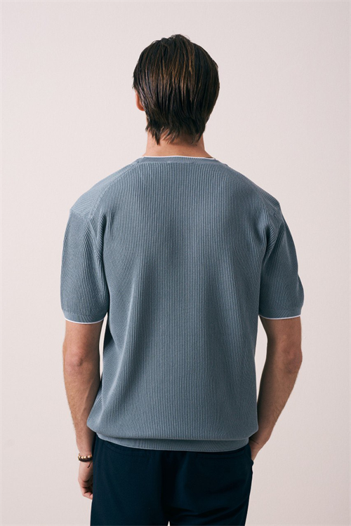 Wholesale Mens Indigo Knit Crew-Neck T-Shirt