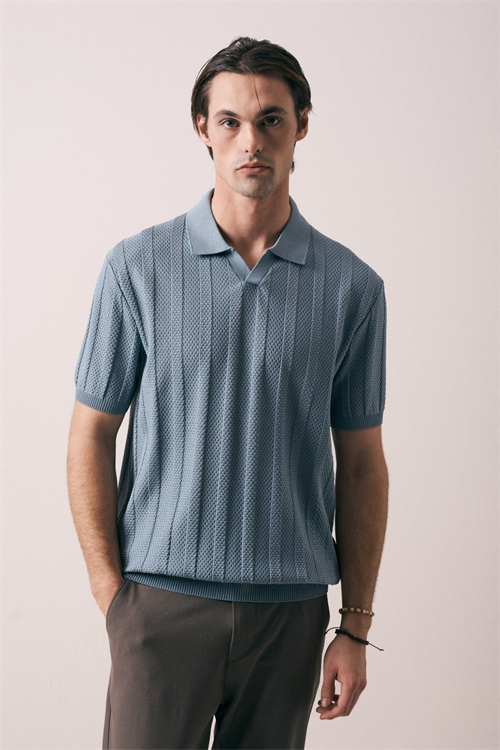 Wholesale Mens Indigo Knit Crew-Neck T-Shirt