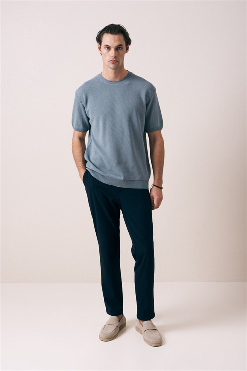 Wholesale Mens Indigo Knit Crew-Neck T-Shirt