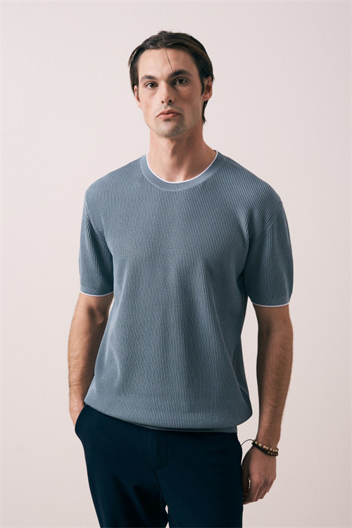 Wholesale Mens Indigo Knit Crew-Neck T-Shirt