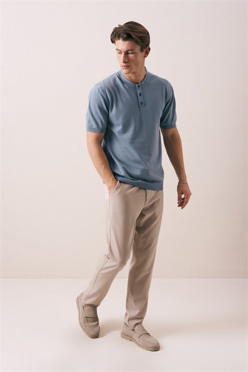 Wholesale Mens Indigo Knit Crew-Neck T-Shirt