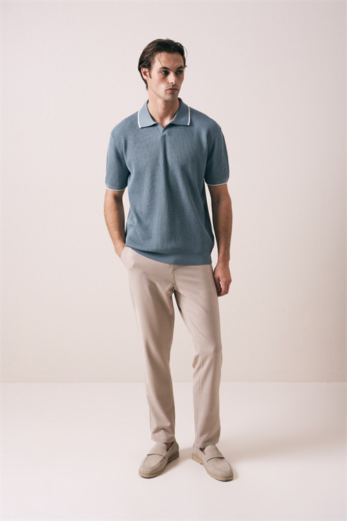 Wholesale Mens Indigo Knit Polo Shirt