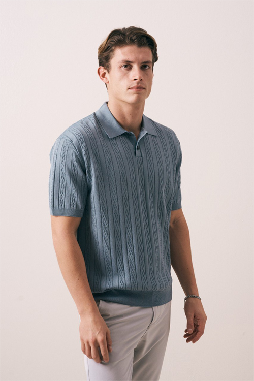 Wholesale Mens Indigo Knit Polo Shirt