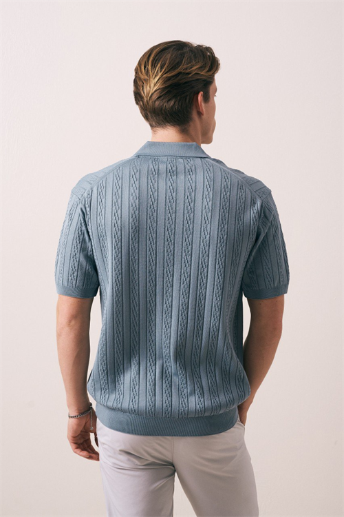 Wholesale Mens Indigo Knit Polo Shirt