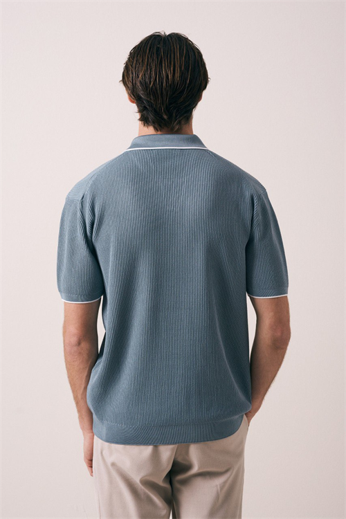 Wholesale Mens Indigo Knit Polo Shirt
