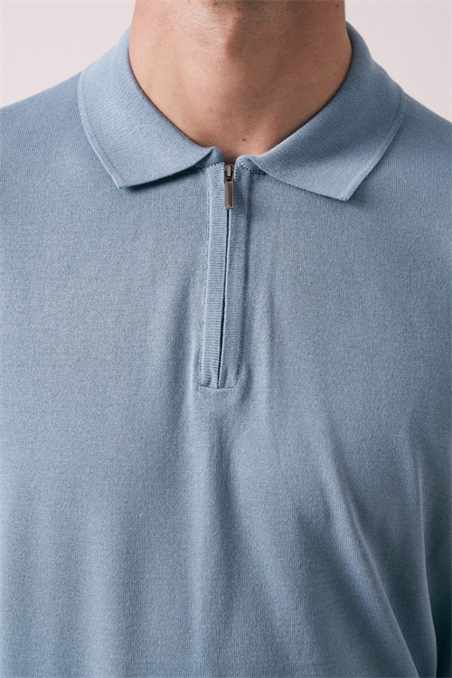 Wholesale Mens Indigo Knit Polo Shirt