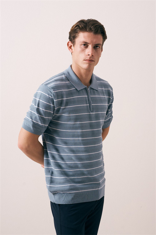 Wholesale Mens Indigo Knit Polo Shirt