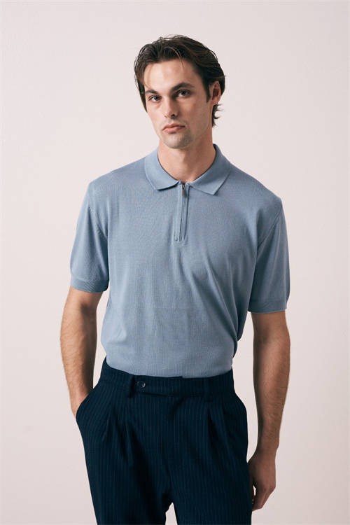 Wholesale Mens Indigo Knit Polo Shirt