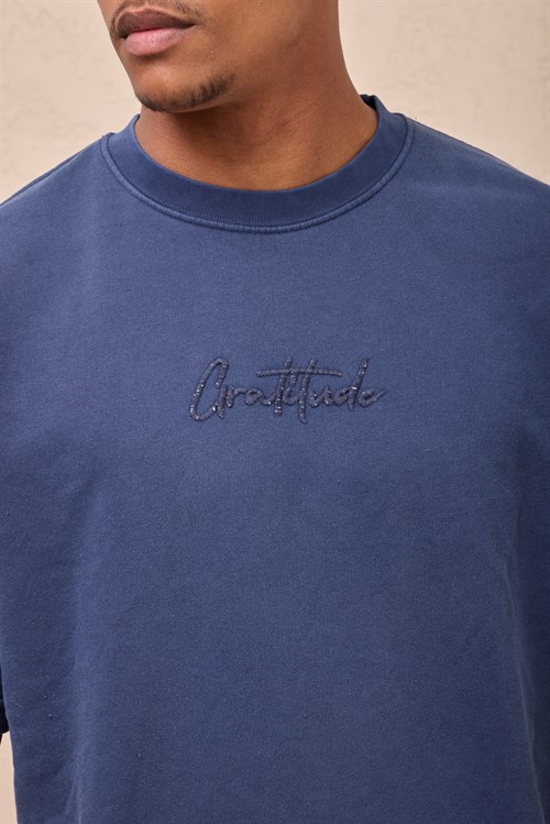 Wholesale Mens Indigo Relax Fit Acid Washed T-Shirt and Sweatpants Set