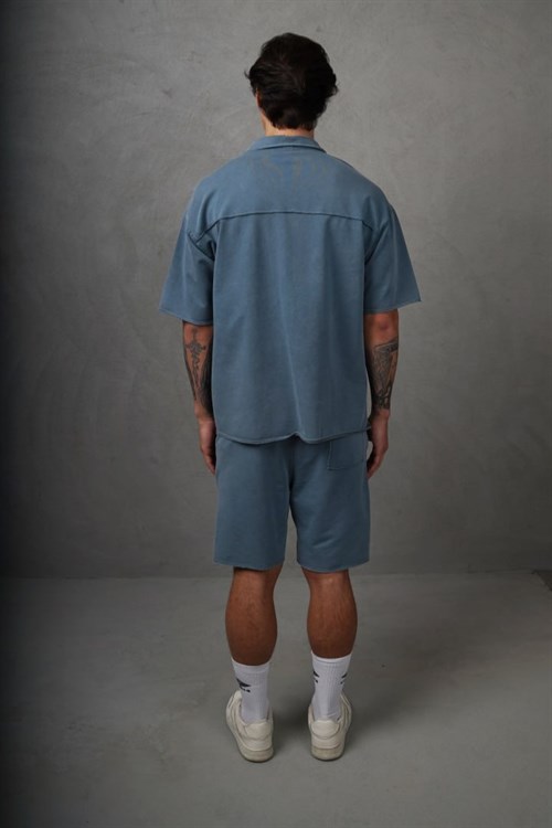 Wholesale Mens Indigo Shirt and Shorts Set