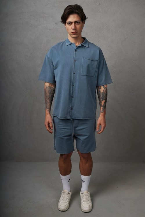 Wholesale Mens Indigo Shirt and Shorts Set