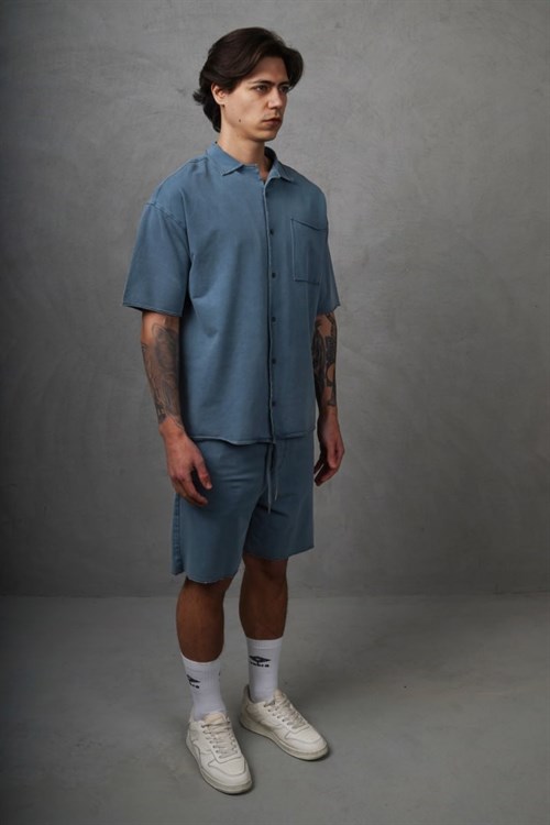 Wholesale Mens Indigo Shirt and Shorts Set