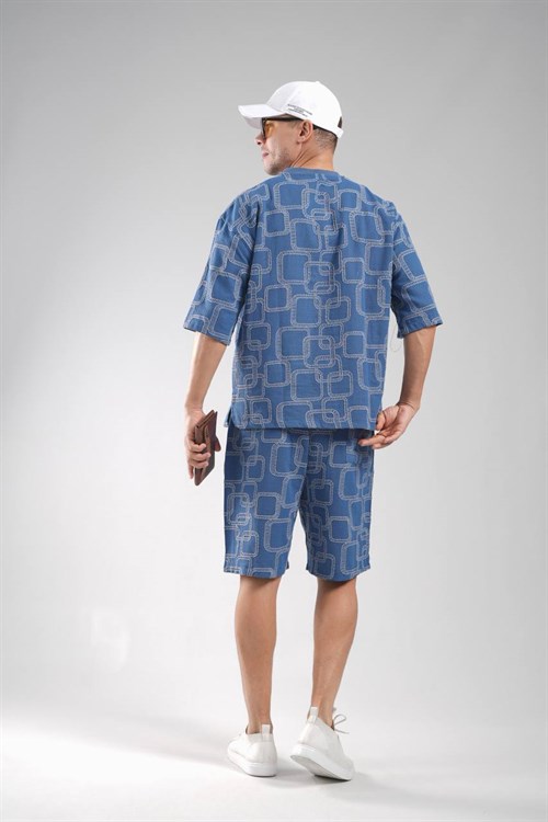 Wholesale Mens Indigo T-Shirt and Shorts Set