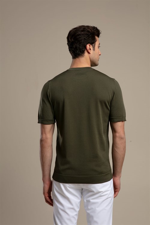 Wholesale Mens Khaki Knit Crew-Neck T-Shirt