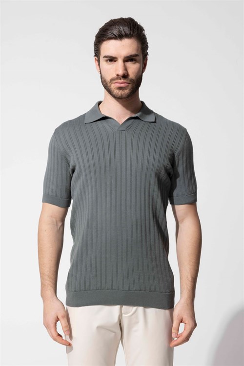 Wholesale Mens Khaki Knit Polo T-Shirt