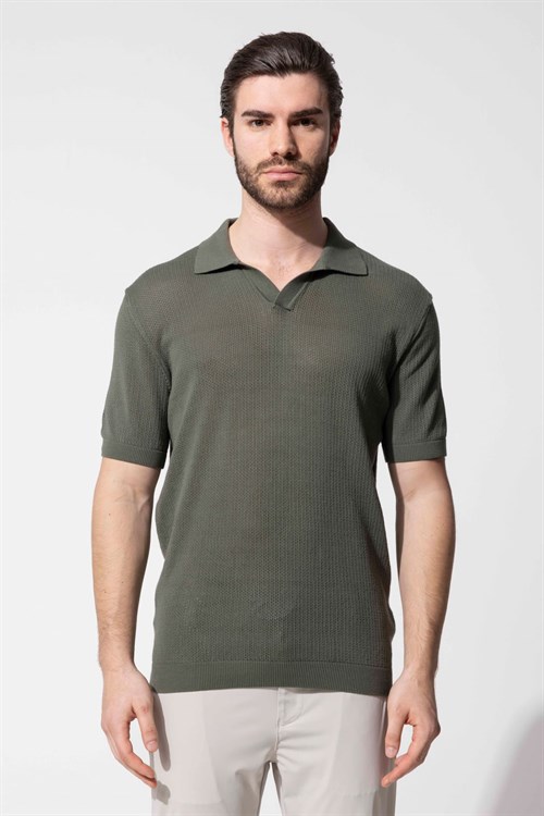 Wholesale Mens Khaki Knit Polo T-Shirt