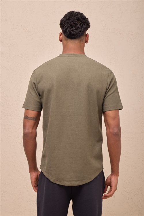 Wholesale Mens Khaki Regular Fit Double-Knit Crew-Neck T-Shirt
