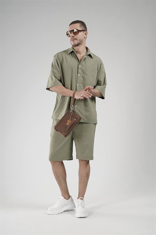 Wholesale Mens Khaki Shirt and Shorts Set