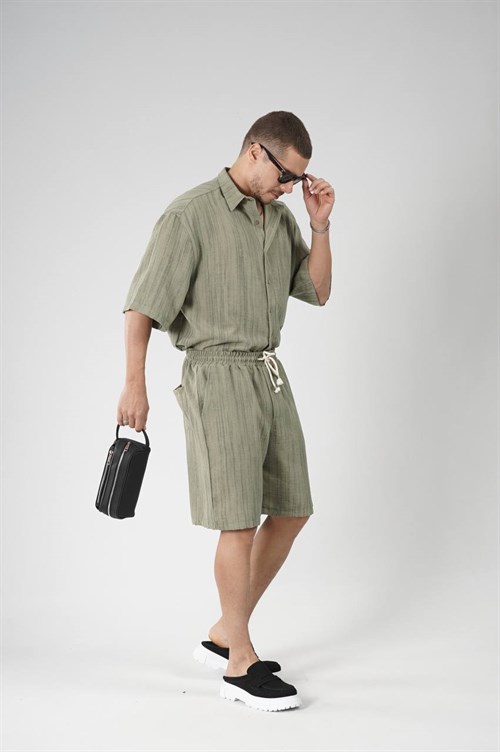 Wholesale Mens Khaki Shirt and Shorts Set