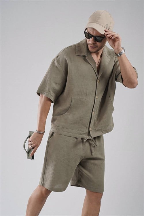 Wholesale Mens Khaki Shirt and Shorts Set
