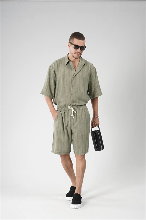 Wholesale Mens Khaki Shirt and Shorts Set