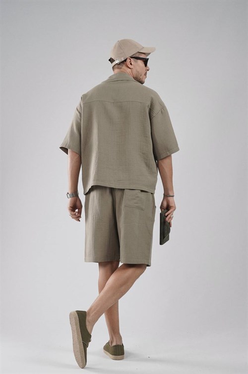 Wholesale Mens Khaki Shirt and Shorts Set