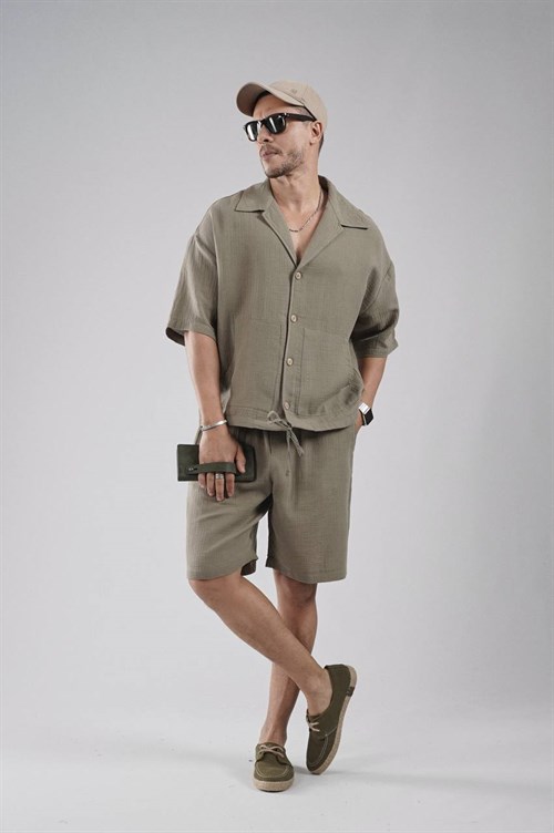 Wholesale Mens Khaki Shirt and Shorts Set
