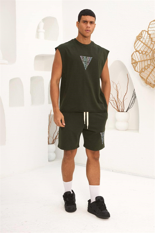 Wholesale Mens Khaki T-Shirt and Shorts Set