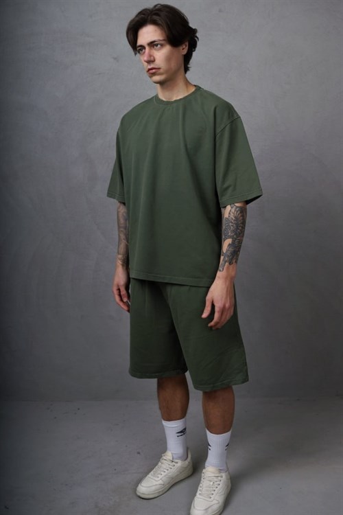 Wholesale Mens Khaki T-Shirt and Shorts Set