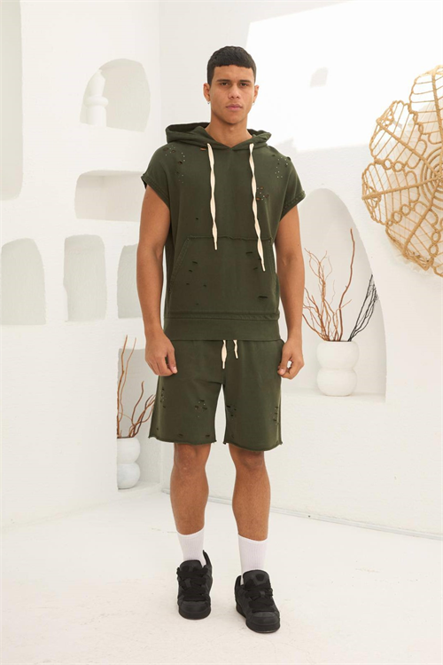 Wholesale Mens Khaki T-Shirt and Shorts Set
