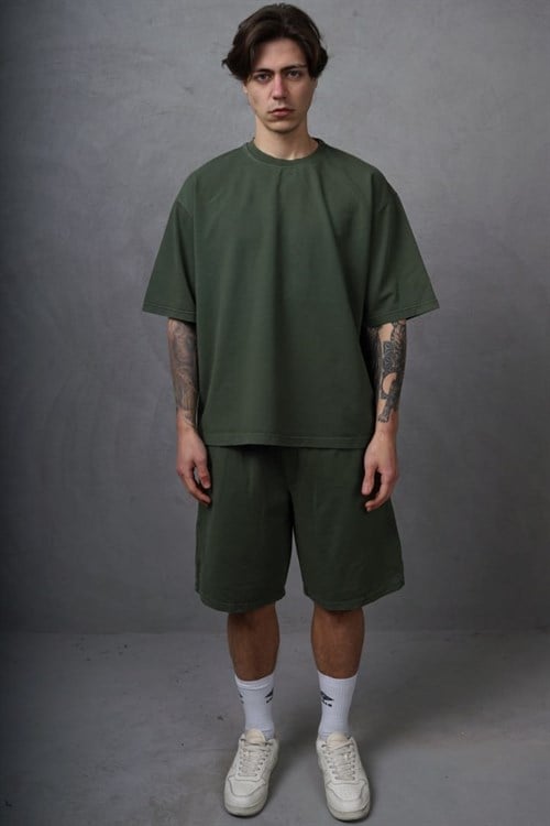 Wholesale Mens Khaki T-Shirt and Shorts Set
