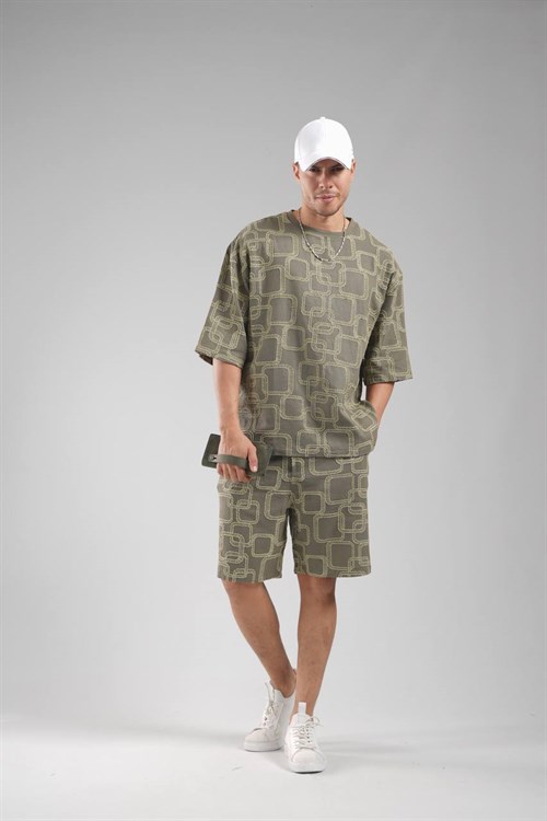 Wholesale Mens Khaki T-Shirt and Shorts Set
