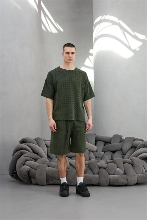 Wholesale Mens Khaki T-shirt and Shorts Set